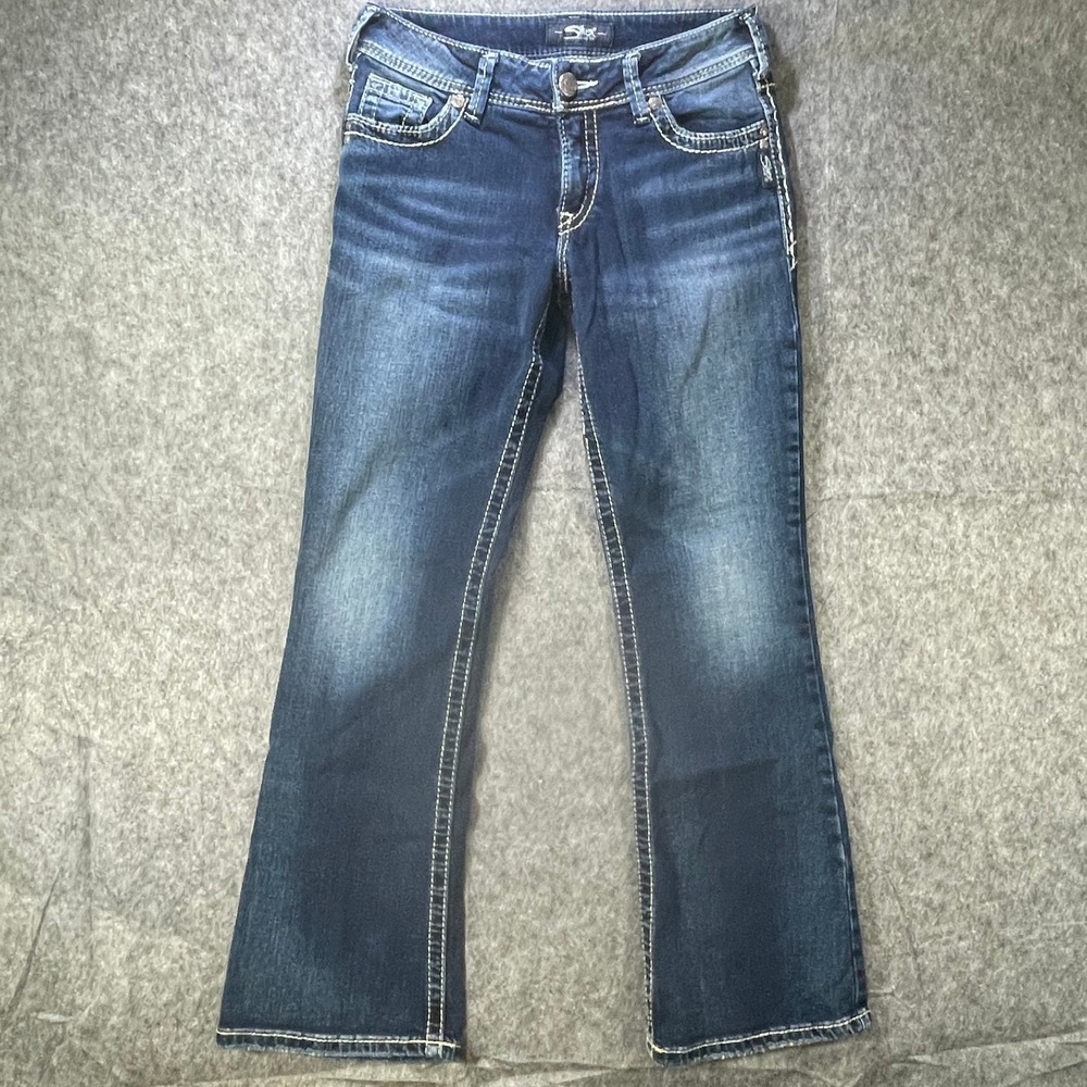 Silver Jeans Suki Bootcut Women's 27x30 Mid Rise Stretch Dark Wash Embroidered